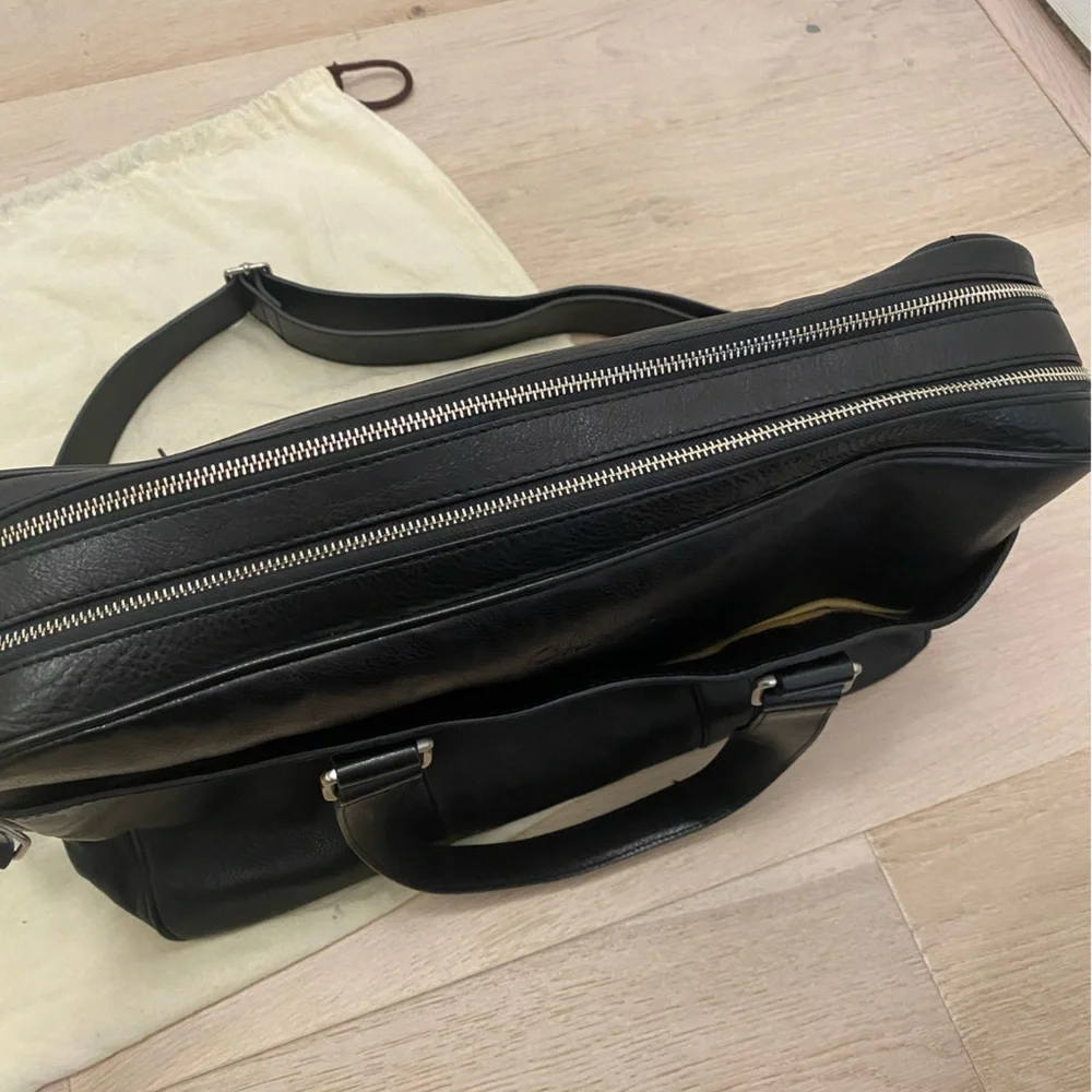 Cole Haan Unisex Black Leather Bag / Messenger / Laptop / Briefcase Silver